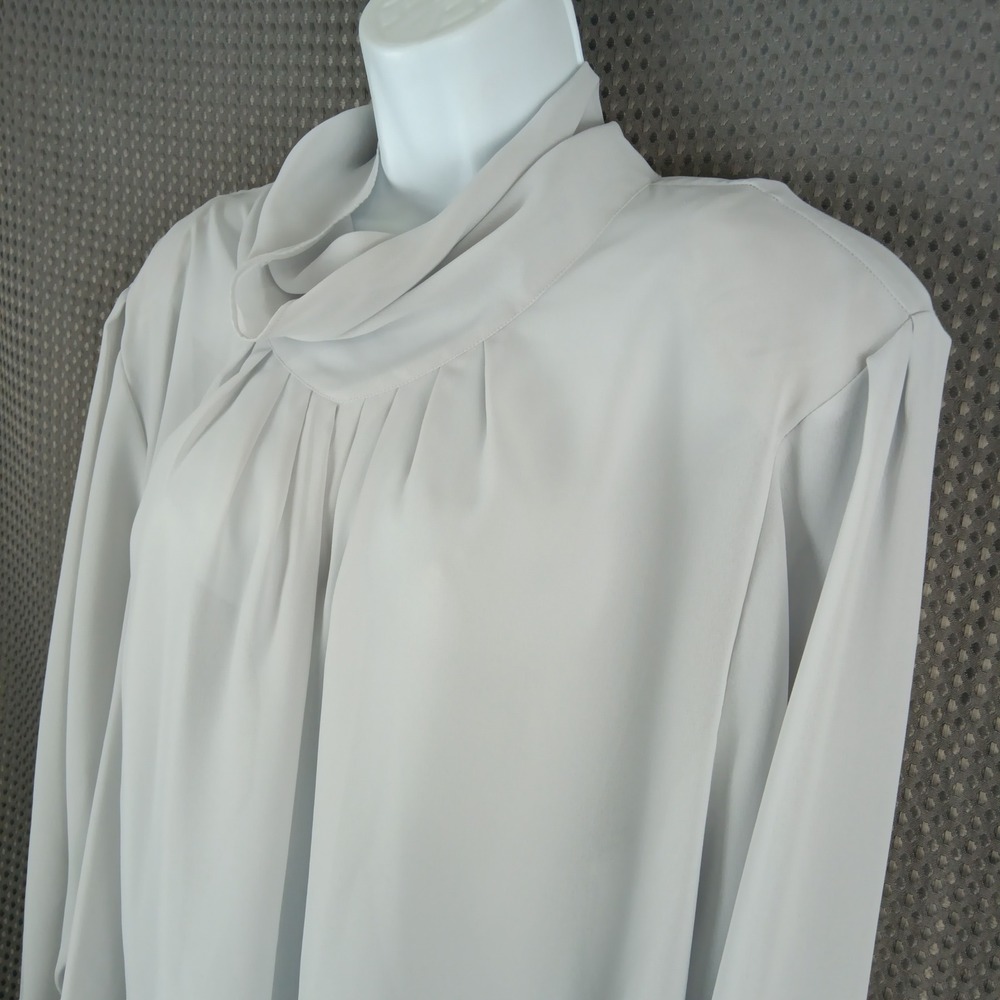 Cali 26W Vintage 80s Draped Cowl Neck Blouse Long Sleeve Plus Size Gray